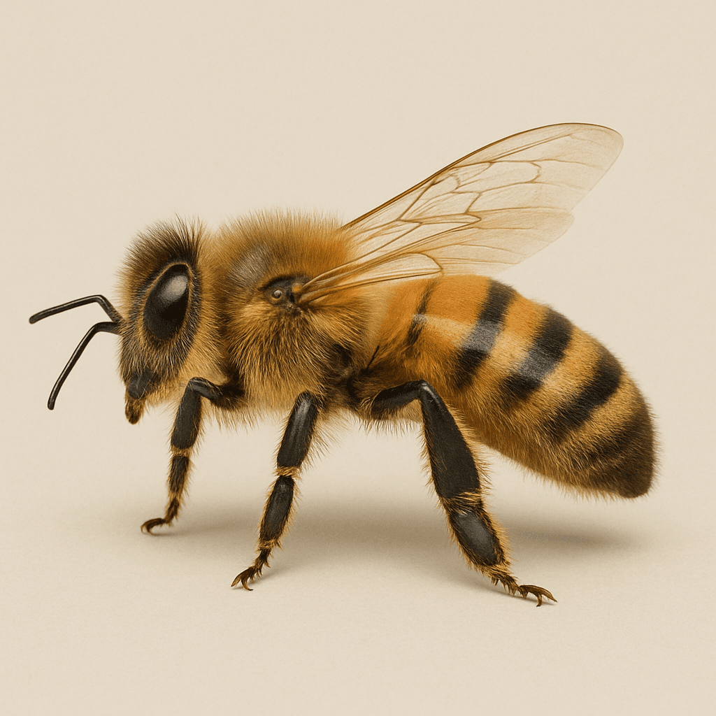 Planche d'identification d'une abeille domestique de profil sur fond neutre