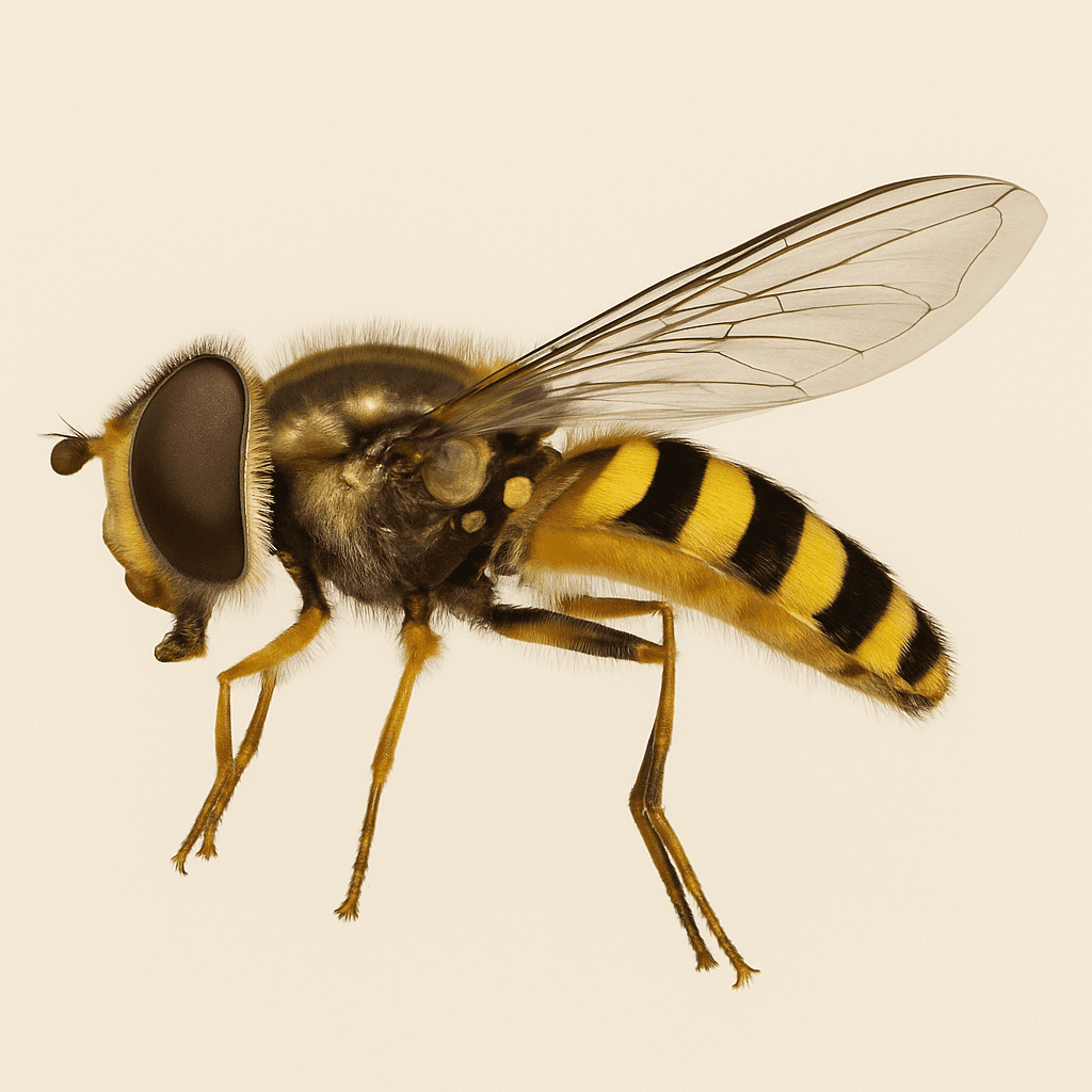 Planche d'identification d'un syrphe de profil sur fond neutre